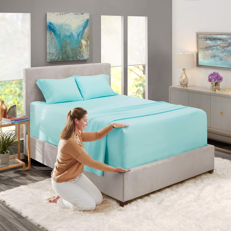 Nestl Queen Size Sheet Set, 4 Piece Extra Deep Pocket (18-24 inches), Microfiber, Hotel Luxury, Soft, Breathable, Wrinkle-Free, Easy to Care, Light Blue - Image 2